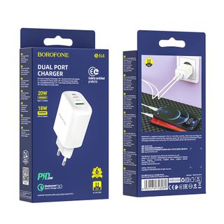 Cóc Sạc Nhanh BN4 PD3.0 20W Borofone - 1 Cổng Sạc USB, 1 Cổng Sạc Type-C chuẩn US