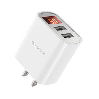 Cóc sạc BA58 Borofone - 2 cổng sạc USB, có màn LCD hiển thị sạc chuẩn US