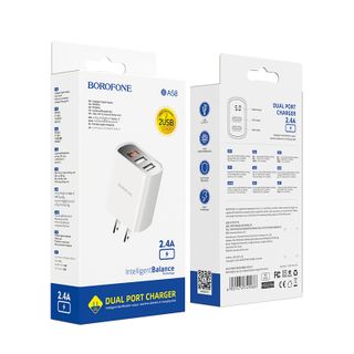 Cóc sạc BA58 Borofone - 2 cổng sạc USB, có màn LCD hiển thị sạc chuẩn US