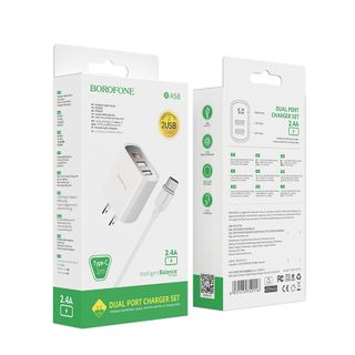 Bộ cóc cáp sạc BA58 Borofone - 2 cổng sạc USB, có màn LCD hiển thị sạc - cổng Type C chuẩn US