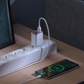 Bộ cóc cáp sạc BA58A Borofone - 2 cổng sạc USB, có màn LCD hiển thị sạc - cổng Type C chuẩn EU