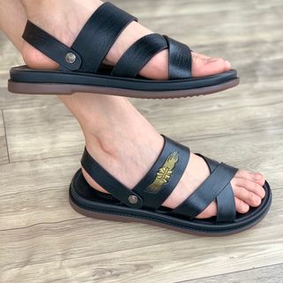 dép da nam đế kếp thấp đen