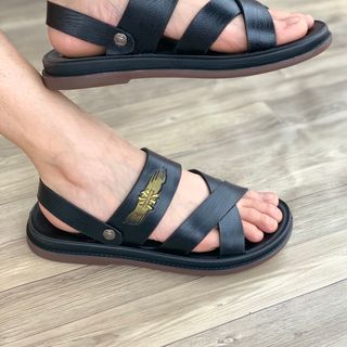 dép da nam đế kếp thấp đen