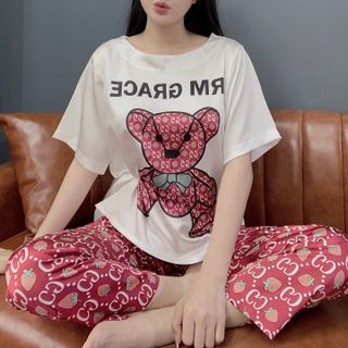 Đồ bộ nữ mặc ở nhà Satin in 3D Gấu(Q Dài T Cộc))