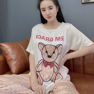 Đồ bộ nữ mặc ở nhà Satin in 3D Gấu(Q Dài T Cộc))