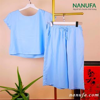 Đồ bộ nữ mặc nhà xanh trơn da trời 42-50 , vải tole thoáng mát giá sỉ