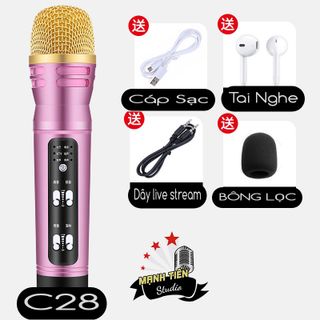 Micro thu âm C28 - micro cao cấp livestream, thu âm, karaoke online không cần soundcard - Tích hợp autotune - Tương thích với mọi điện thoại thông minh - Hát cực hay, giá cực tốt - Tặng kèm tai nghe nhét tai