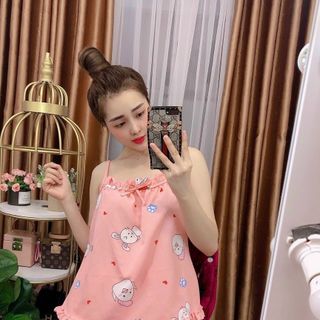 Bộ tiểu thư mặc nhà chất lụa sattin mềm mịn áo 2 dây quần đùi họa tiết hoa nhí dễ thương