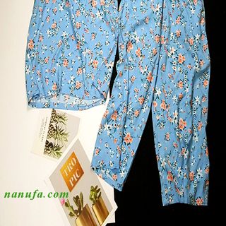 [GIÁ SỈ TỐT] Đồ bộ nữ (bông xanh nhỏ), vải tole thoáng mát chiều cao (152-175) cân nặng (40-70kg)