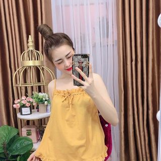Bộ tiểu thư mặc nhà chất lụa sattin mềm mịn áo 2 dây quần đùi họa tiết trơn dễ thương