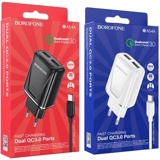 Bộ Cóc Cáp Sạc Nhanh BA54A Borofone - 2 cổng sạc - cổng Type-C chuẩn EU