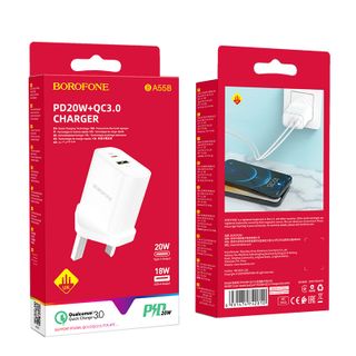 Cóc Sạc Nhanh BA55B PD3.0 18W Borofone - 1 Cổng Sạc USB, 1 Cổng Sạc Type-C chuẩn UK