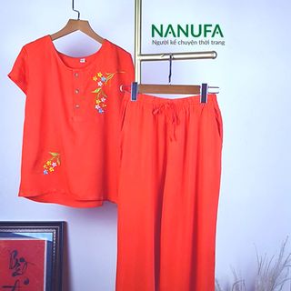 [Đồ bộ vải nhập] thêu 2 bông màu đỏ, (giá sỉ tốt) cao (152-175) nặng (40-70kg)