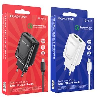 Bộ Cóc Cáp Sạc Nhanh BA54A Borofone - 2 cổng sạc - cổng Micro chuẩn EU