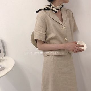 Set áo vest cộc tay váy dài