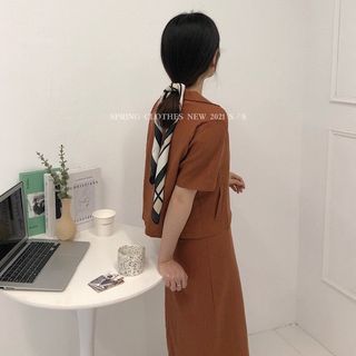 Set áo vest cộc tay váy dài