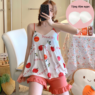 Đồ bộ mặc nhà đồ ngủ nữ 2 dây họa tiết cute mặc nhà chất thun cotton quần đùi mùa hè phong cách hàn quốc BN2DHT01