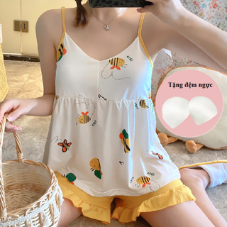 Đồ bộ mặc nhà đồ ngủ nữ 2 dây họa tiết cute mặc nhà chất thun cotton quần đùi mùa hè phong cách hàn quốc BN2DHT01