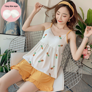 Đồ bộ mặc nhà đồ ngủ nữ 2 dây họa tiết cute mặc nhà chất thun cotton quần đùi mùa hè phong cách hàn quốc BN2DHT01