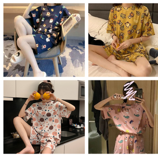 Đồ bộ mặc nhà đồ ngủ nữ cộc tay mùa hè quần đùi thun cotton mặc nhà dễ thương phong cách hàn quốc BNC01