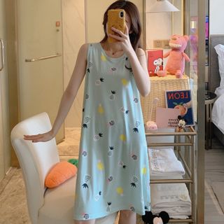 Váy ngủ đầm ngủ cotton sát nách in hình cute dáng xuông mặc nhà mùa hè dễ thương VSN01