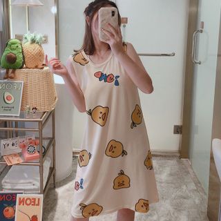 Váy ngủ đầm ngủ cotton sát nách in hình cute dáng xuông mặc nhà mùa hè dễ thương VSN01