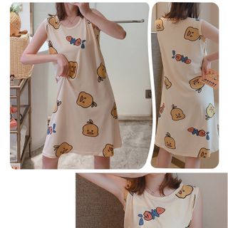 Váy ngủ đầm ngủ cotton sát nách in hình cute dáng xuông mặc nhà mùa hè dễ thương VSN01