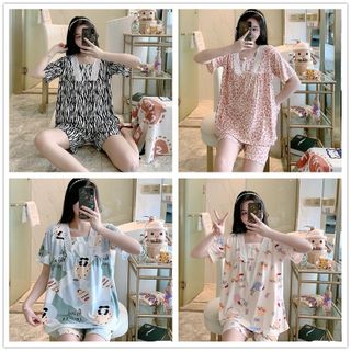 Đồ bộ mặc nhà đồ ngủ nữ cộc tay quần đùi họa tiết bò sữa cute dễ thương giá rẻ mặc mùa hè phong cách hàn quốc BNNO01