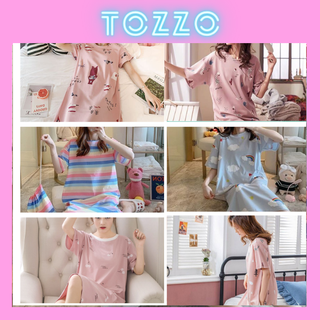 Váy ngủ đầm ngủ cotton cộc tay hoạt hình cute dễ thương dáng xuông mặc nhà mùa hè VN01 giá sỉ