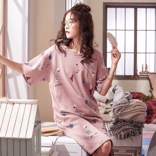 Váy ngủ đầm ngủ cotton cộc tay hoạt hình cute dễ thương dáng xuông mặc nhà mùa hè VN01