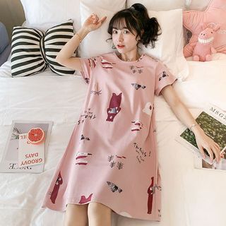 Váy ngủ đầm ngủ cotton cộc tay hoạt hình cute dễ thương dáng xuông mặc nhà mùa hè VN01