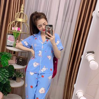 Sét đồ bộ mặc nhà chất lụa mềm mịn áo tay lỡ, quần dài