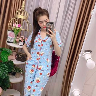 Sét đồ bộ mặc nhà chất lụa mềm mịn áo tay lỡ, quần dài