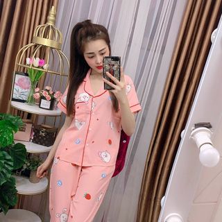 Sét đồ bộ mặc nhà chất lụa mềm mịn áo tay lỡ, quần dài
