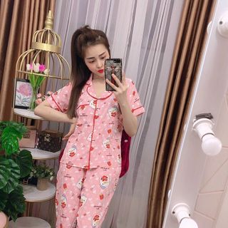 Sét đồ bộ mặc nhà chất lụa mềm mịn áo tay lỡ, quần dài