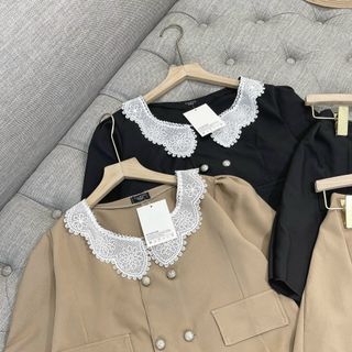 Sét bộ vest cổ ren chất tuyết mưa mềm mại chân váy kèm quần lót trong bao đẹp