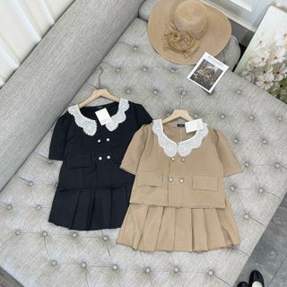 Sét bộ vest cổ ren chất tuyết mưa mềm mại chân váy kèm quần lót trong bao đẹp