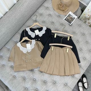 Sét bộ vest cổ ren chất tuyết mưa mềm mại chân váy kèm quần lót trong bao đẹp