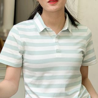 Áo thun cotton nữ cổ trụ Sọc ngang