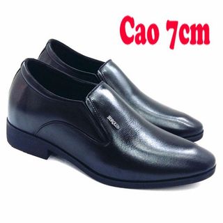 Giày tây nam tăng chiều cao 7 phân họa tiết vân ngang [da bò 100%]