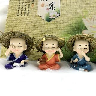 Bộ 4 tượng chú tiểu tứ không đội nón rơm