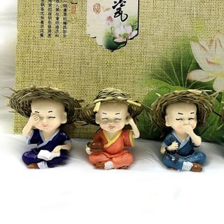 Bộ 4 tượng chú tiểu tứ không đội nón rơm