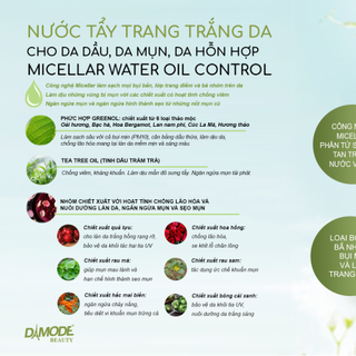 NƯỚC TẨY TRANG TRẮNG DA CHO DA DẦU, DA MỤN, DA HỖN HỢP MICELLAR WATER