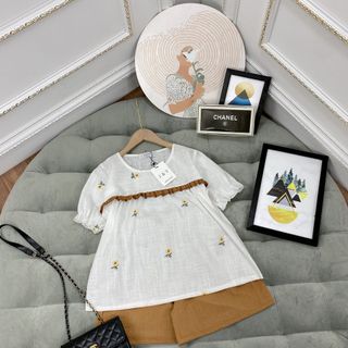 Set áo đũi xước phối bèo kèm quần short cực xinh, from basic dễ mặc
