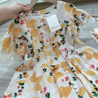 Váy suông hoa cổ tàu xếp ly thân siu hót cập bến, tay bèo phối ren cực xinh