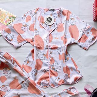 Đồ bộ nữ pijama bò sữa lượn sóng Quần Dài Tay cộc