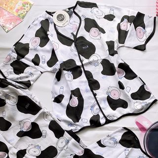 Đồ bộ nữ pijama bò sữa lượn sóng Quần Dài Tay cộc