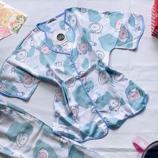 Đồ bộ nữ pijama bò sữa lượn sóng Quần Dài Tay cộc