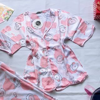 Đồ bộ nữ pijama bò sữa lượn sóng Quần Dài Tay cộc