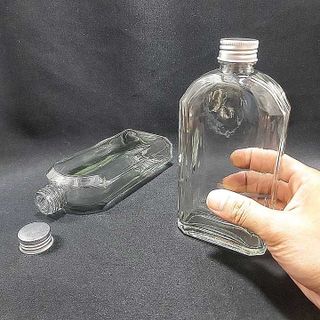Chai thủy tinh dẹp 350ML cao cấp – mẫu vuông vát vai – nắp nhôm - Vỏ chai thủy tinh 350ml - Bình thủy tinh dẹp trong suốt